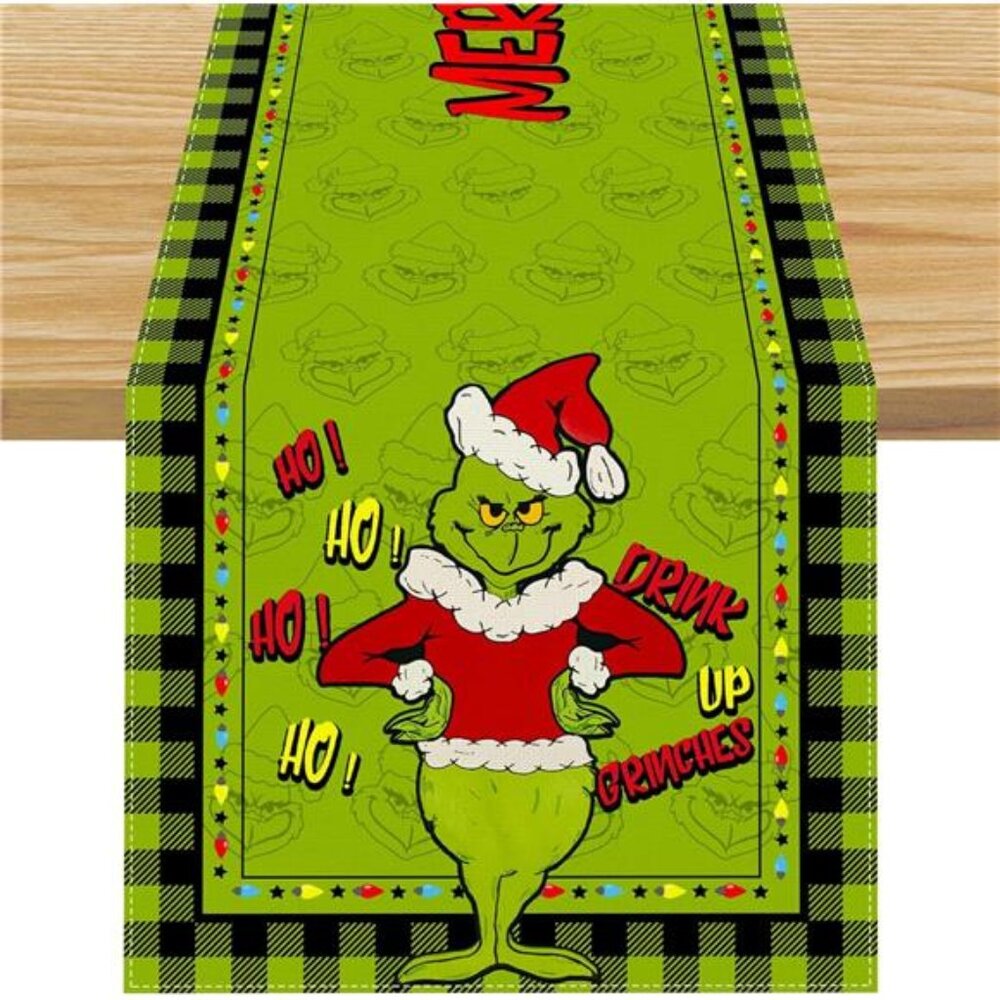 Linen Green Christmas Table Runner, 13x72 Inch Merry Christmasβ Holiday Decor